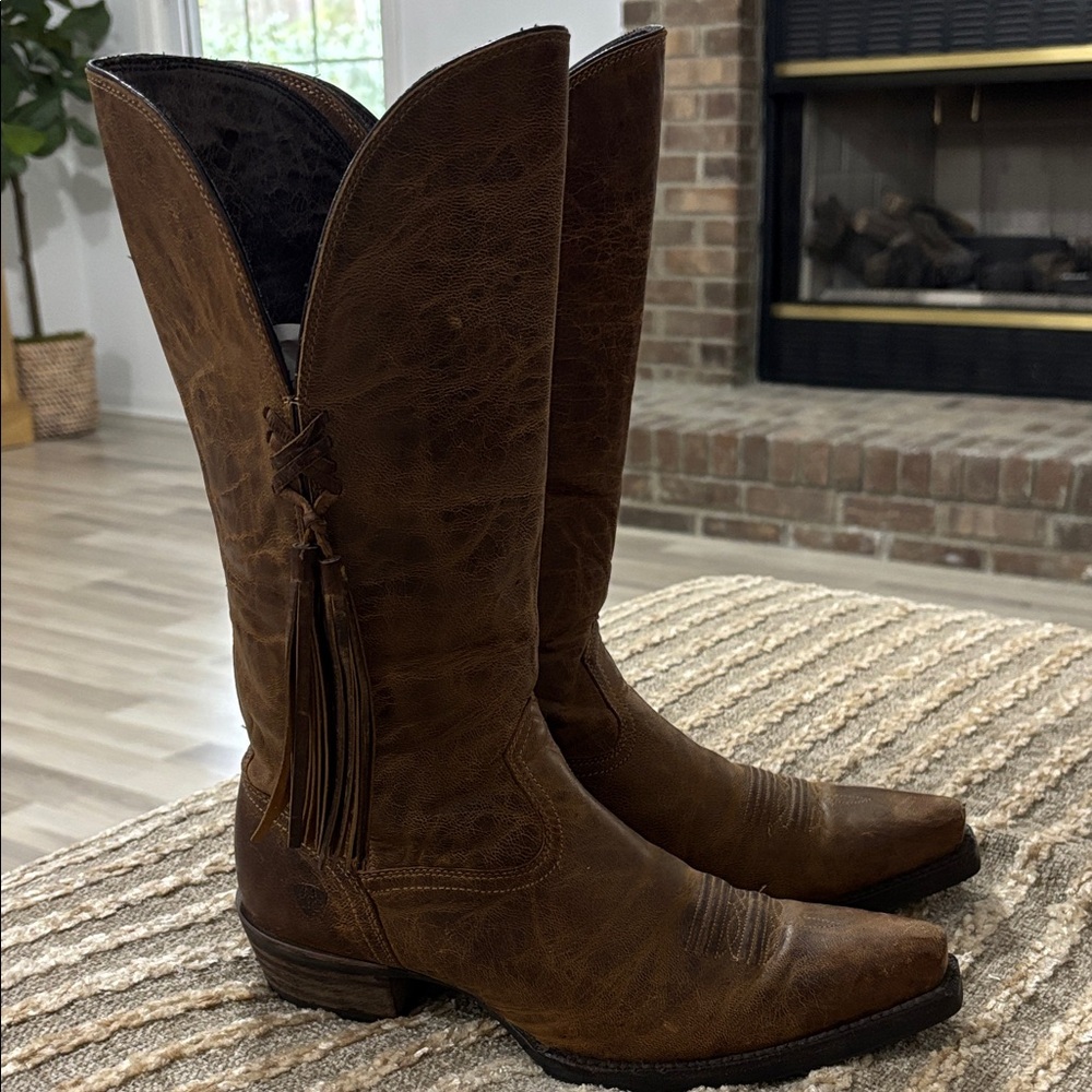Ariat Women Brown Zipper Tassel Cowboy Leather Western Boots Size 8 - Picture 3 of 16
